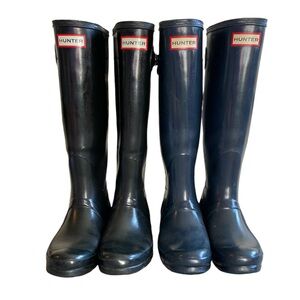 2 Pairs of Hunter Original Tall Rain Boots Black/ Blue Wellies Women’s Size 7